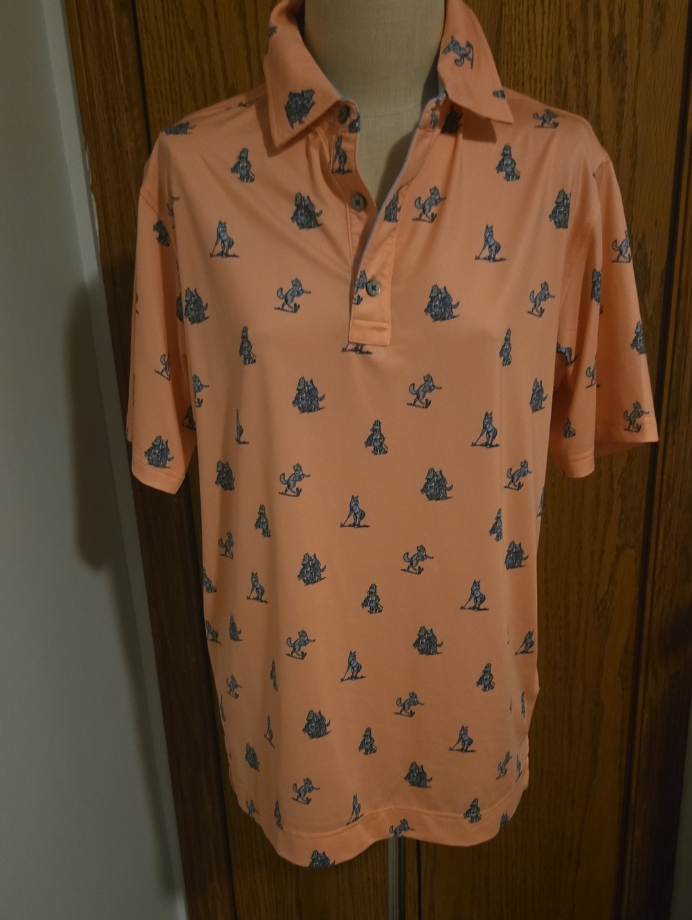 Men's Foot Joy Peach Short-Sleeve Polo with Navy Motif